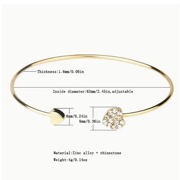 2 for $12 Adjustable Love Heart Silver and Gold-tone Bangle Bracelets - Picture 5 of 13